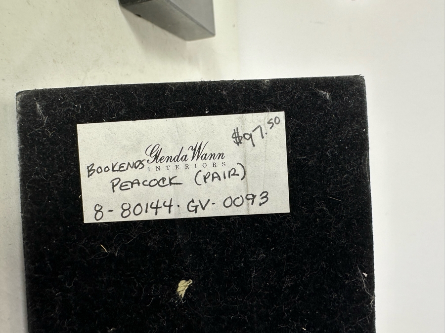 Pair Of Contemporary Metal Peacock Bookends With Black Marble Bases 8.5'W X 3.5'D X 6'H [Photo 4]