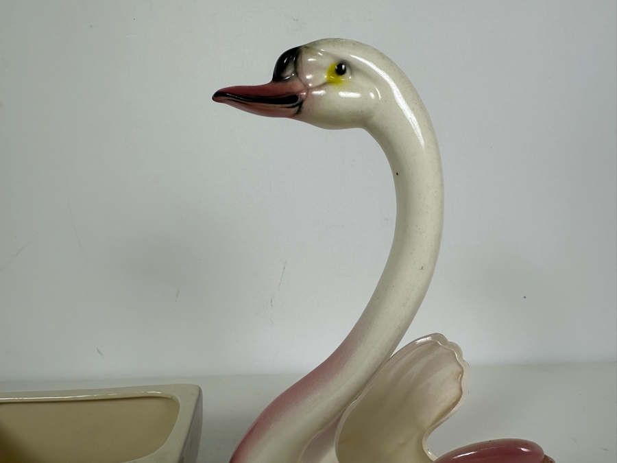 Vintage Hand Decorated Weil Ware California Pottery Planter 4.25'H And Vintage Maddux California Pottery Swan Planter 10.5'H [Photo 3]