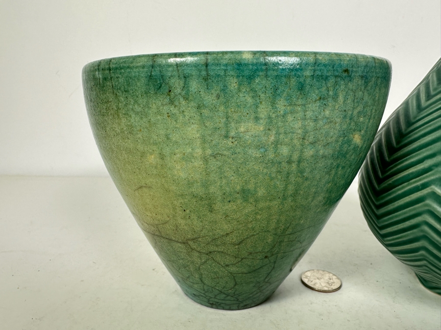Raku Art Pottery Pot 5.5'H (L) And Jonathan Adler Vase 7.25'H (R) [Photo 3]