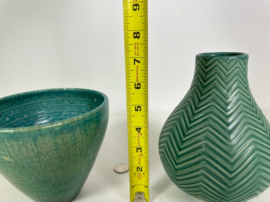 Raku Art Pottery Pot 5.5'H (L) And Jonathan Adler Vase 7.25'H (R) [Photo 8]