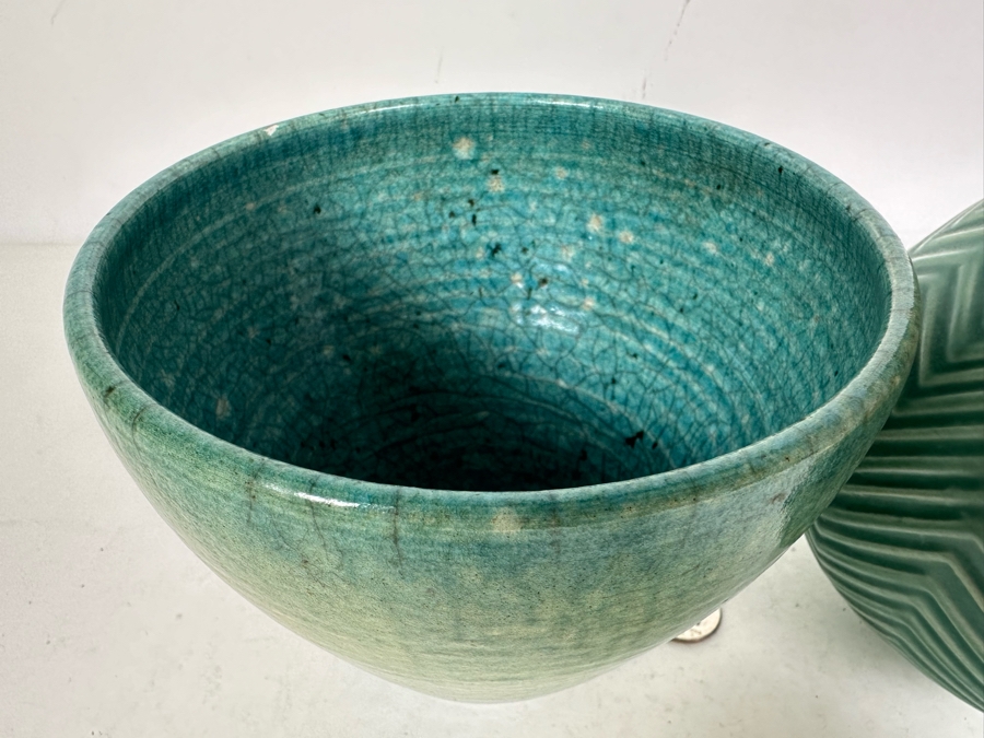 Raku Art Pottery Pot 5.5'H (L) And Jonathan Adler Vase 7.25'H (R) [Photo 4]