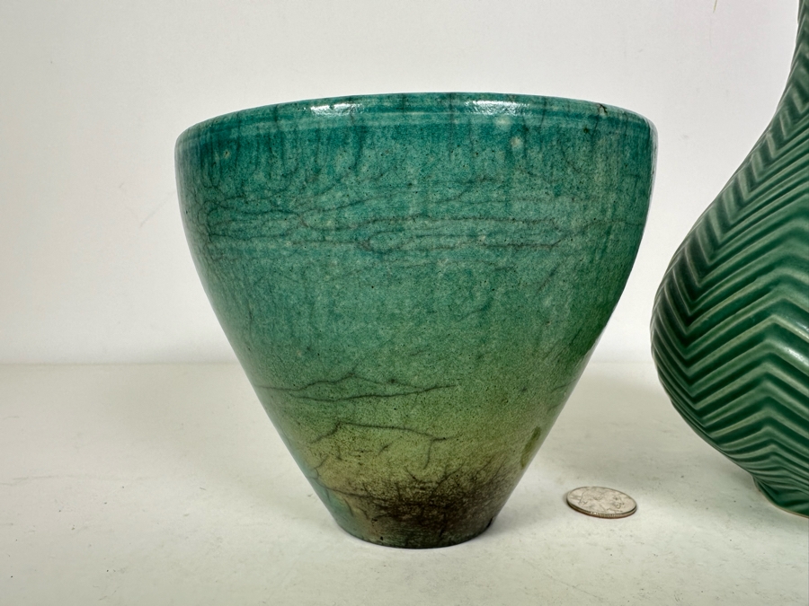 Raku Art Pottery Pot 5.5'H (L) And Jonathan Adler Vase 7.25'H (R) [Photo 5]