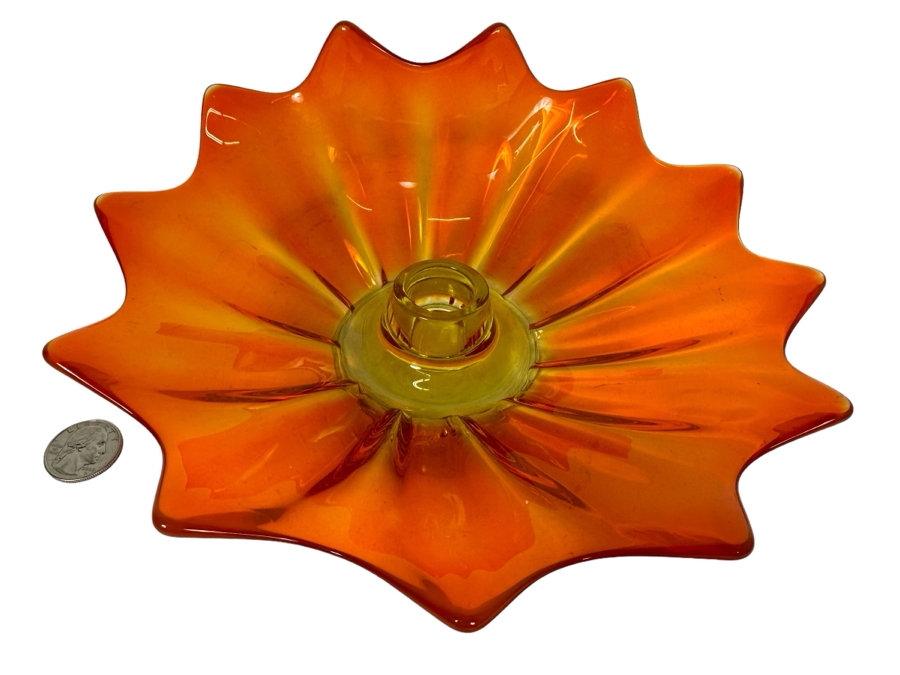 Vintage MCM Glass Candle Holder 9'W X 3.5'H [Photo 1]