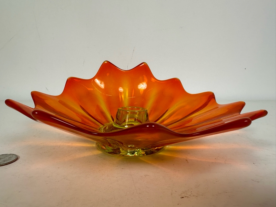 Vintage MCM Glass Candle Holder 9'W X 3.5'H [Photo 2]