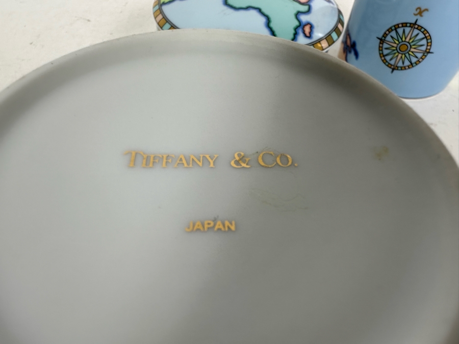 Tiffany & Co. Pair Of Coffee Cups & Lidded Porcelain Box 4'W X 2'H [Photo 4]