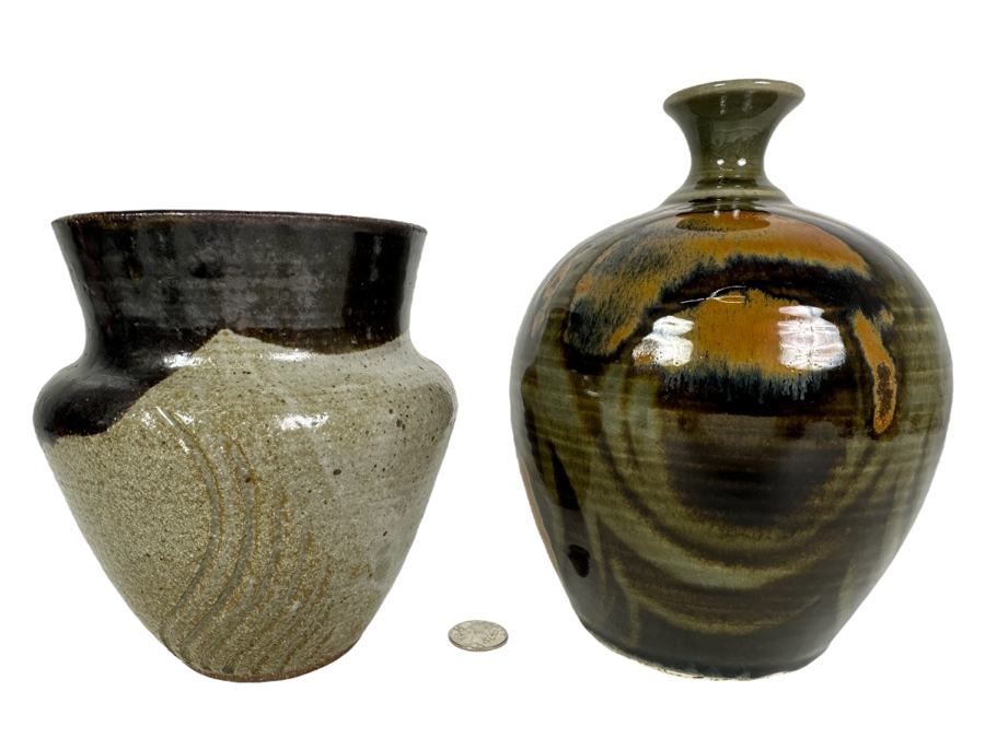 Pair Of Artist Signed Pottery Vases 6.5'H & 8.5'H [Photo 1]