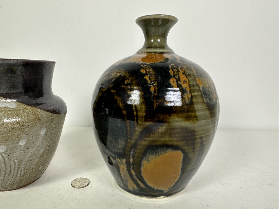 Pair Of Artist Signed Pottery Vases 6.5'H & 8.5'H [Photo 5]