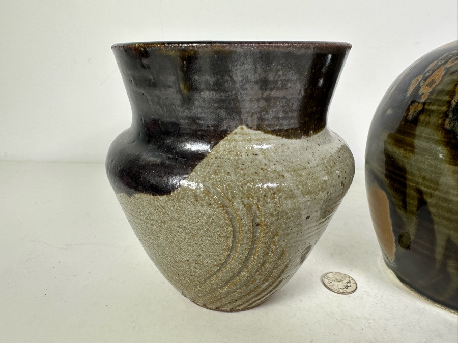 Pair Of Artist Signed Pottery Vases 6.5'H & 8.5'H [Photo 4]