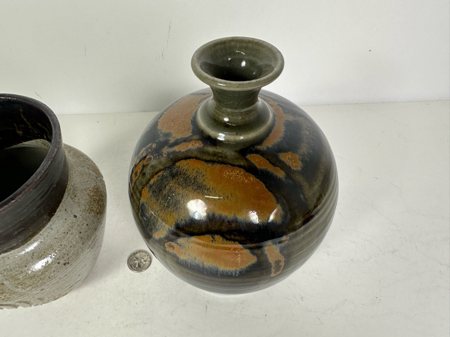 Pair Of Artist Signed Pottery Vases 6.5'H & 8.5'H [Photo 3]