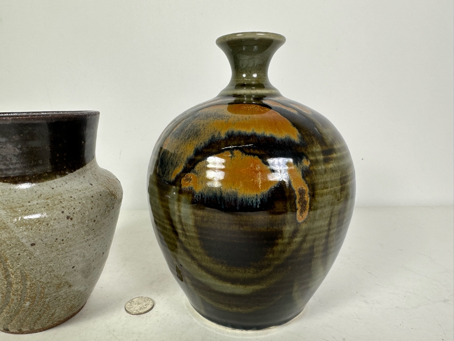 Pair Of Artist Signed Pottery Vases 6.5'H & 8.5'H [Photo 2]