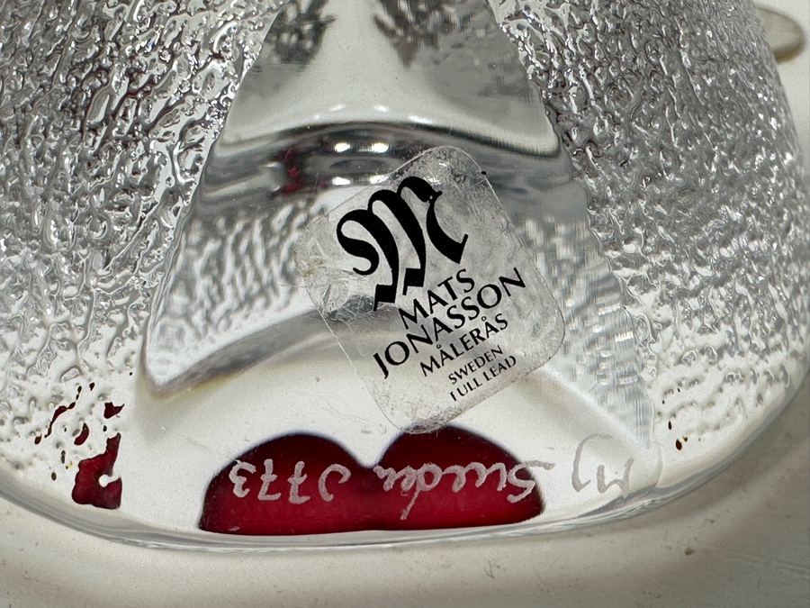Swedish Art Glass: Mats Jonasson Heart Paperweight 2.5'H & Orrefors Crystal Bowl 3.5'H [Photo 7]