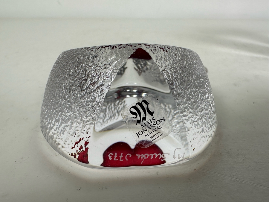 Swedish Art Glass: Mats Jonasson Heart Paperweight 2.5'H & Orrefors Crystal Bowl 3.5'H [Photo 6]