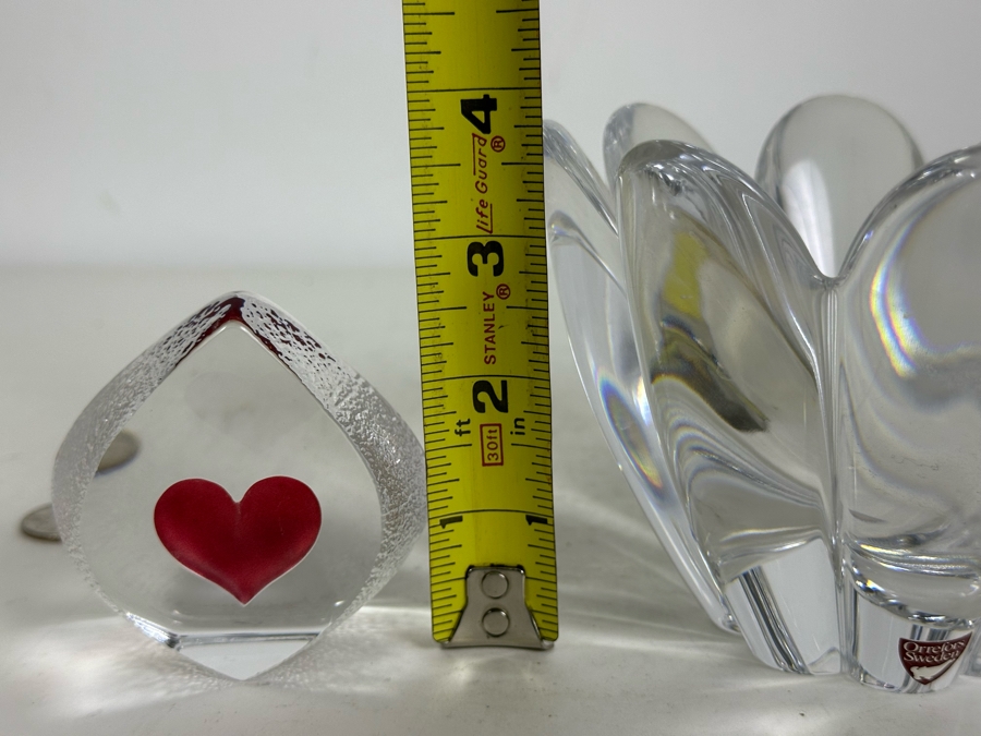 Swedish Art Glass: Mats Jonasson Heart Paperweight 2.5'H & Orrefors Crystal Bowl 3.5'H [Photo 8]