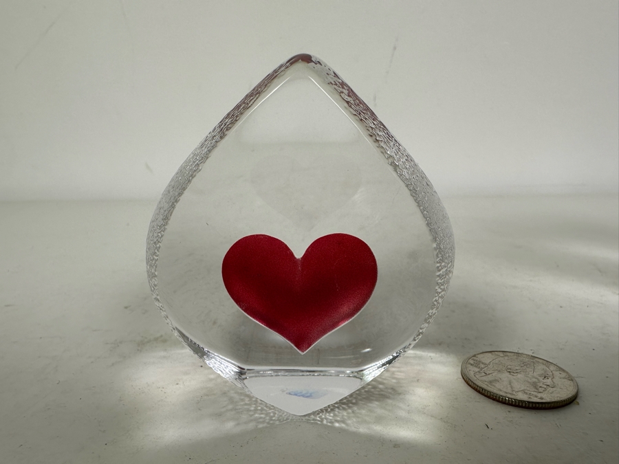 Swedish Art Glass: Mats Jonasson Heart Paperweight 2.5'H & Orrefors Crystal Bowl 3.5'H [Photo 5]