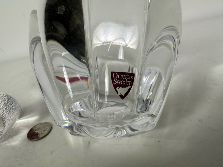 Swedish Art Glass: Mats Jonasson Heart Paperweight 2.5'H & Orrefors Crystal Bowl 3.5'H [Photo 4]