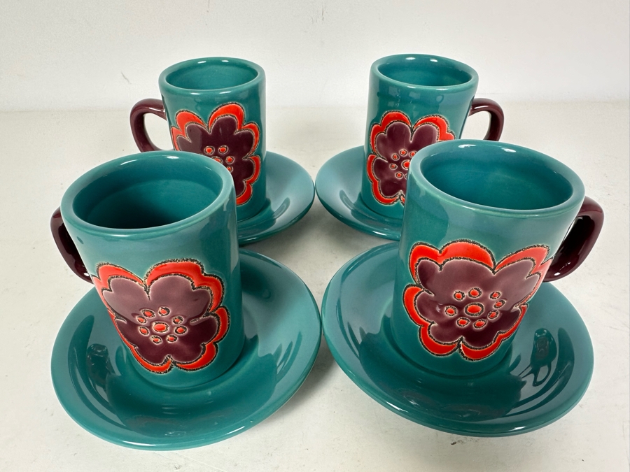 Vintage MCM Arist Signed Cups & Saucers From Ecuador 3.5'H [Photo 2]