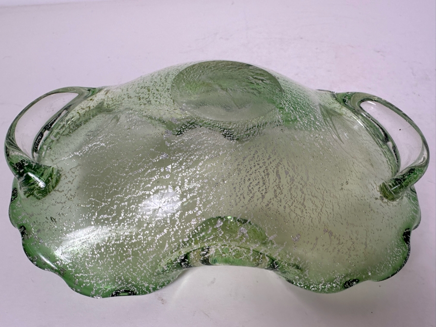 Vintage Italian Murano Glass Green With Gold Centerpiece Bowl 8'W X 5.5'D [Photo 11]
