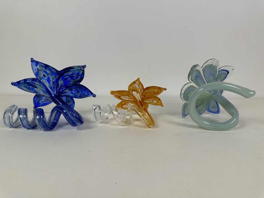 Vintage Italian Murano Glass Hand Blown Art Glass Flower Sculptures [Photo 5]