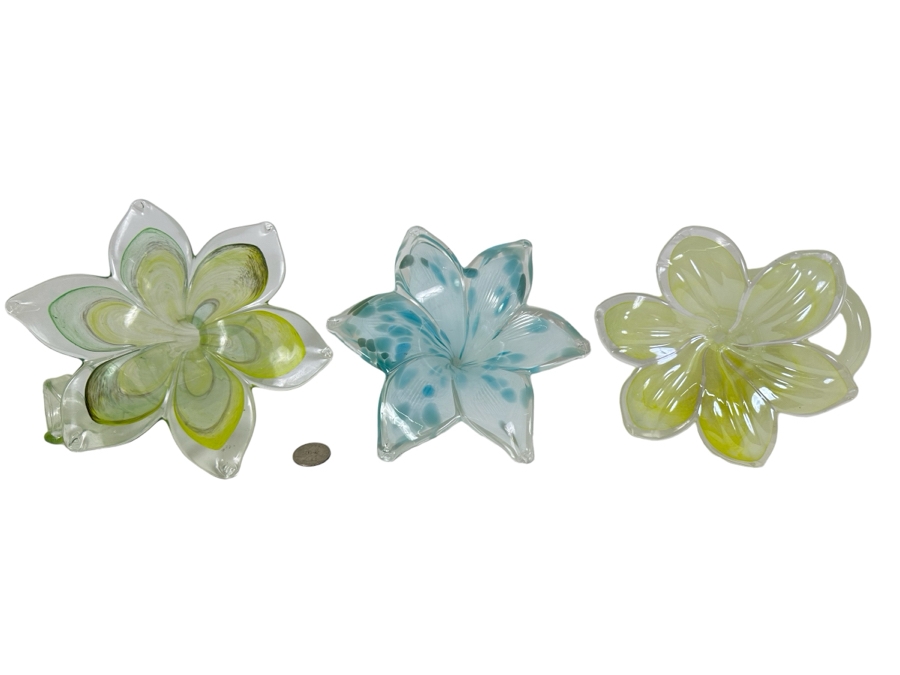Vintage Italian Murano Glass Hand Blown Art Glass Flower Sculptures