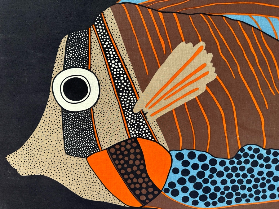 Vintage Silk Screen Fish Artwork (Note Slight Tear In Fabric) 60' X 30' [Photo 2]