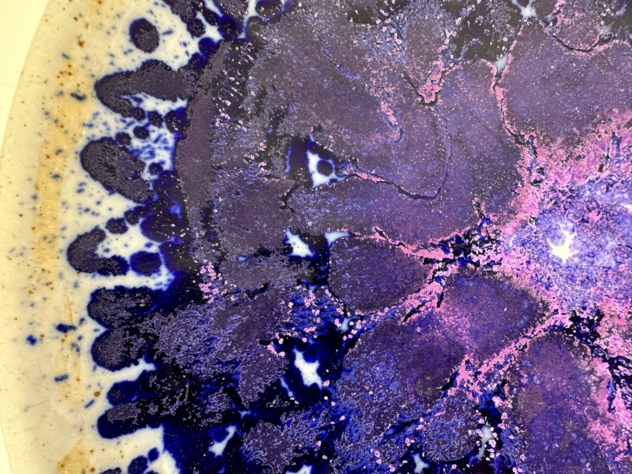 Stunning Signed Chinese Porcelain Dish With Brilliant Cosmic Purples 12.5'R X 2'H [Photo 4]