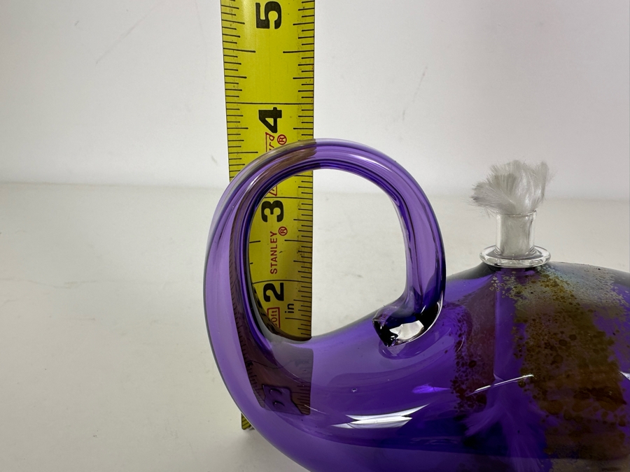 Signed Purple With Gold Art Glass Oil Lamp By Buzz Blodgett Glass 8'W X 4'H [Photo 7]