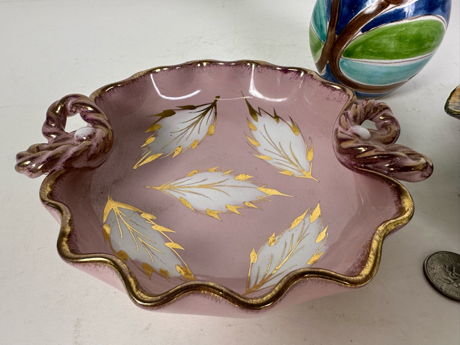 Vintage Italian Hand Painted Pair Of Dishes And Vase 6' [Photo 3]