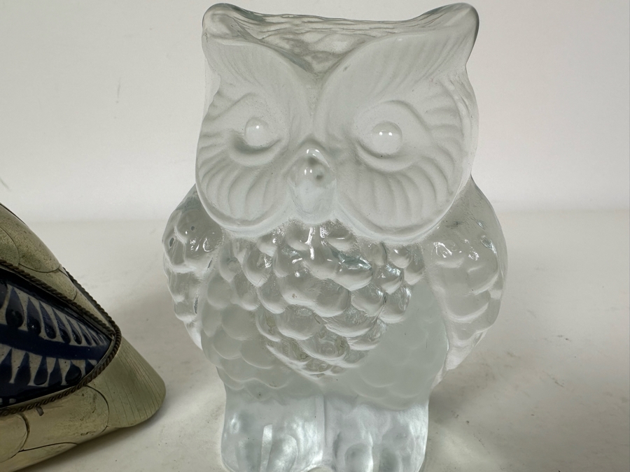 Vintage Viking Glass Owl And Mexican Folk Art Owl 4.5'H [Photo 4]