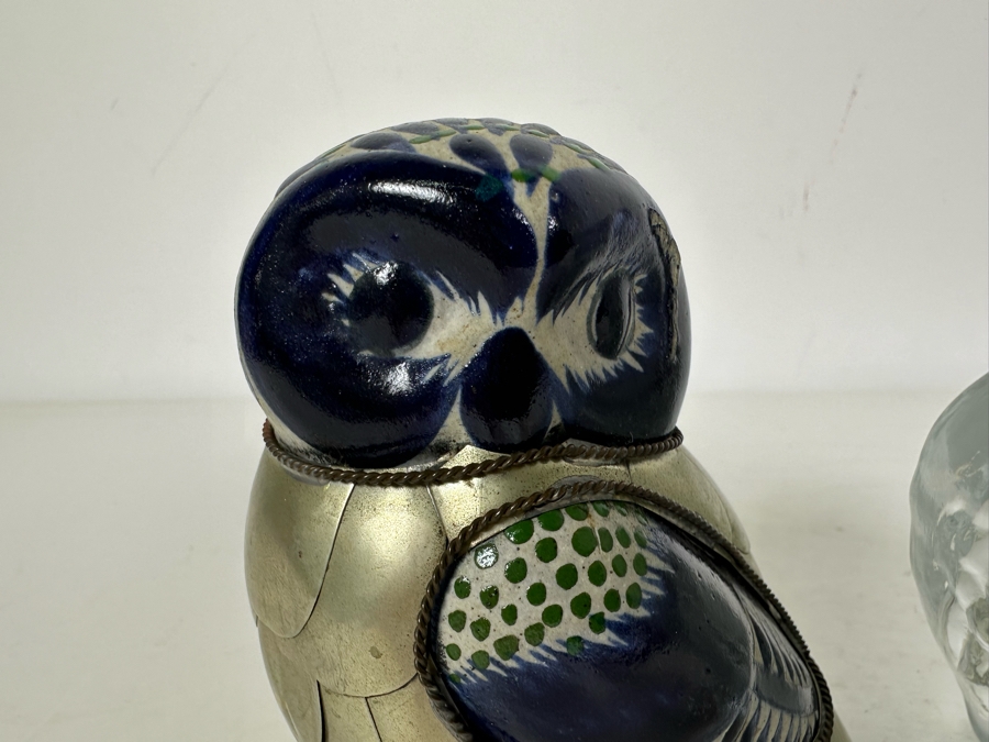 Vintage Viking Glass Owl And Mexican Folk Art Owl 4.5'H [Photo 3]