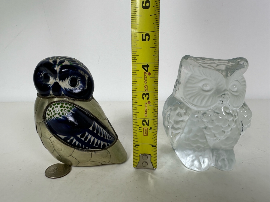 Vintage Viking Glass Owl And Mexican Folk Art Owl 4.5'H [Photo 9]