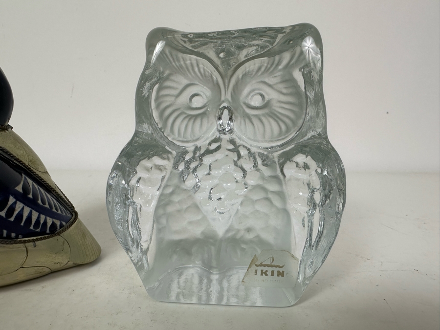 Vintage Viking Glass Owl And Mexican Folk Art Owl 4.5'H [Photo 6]