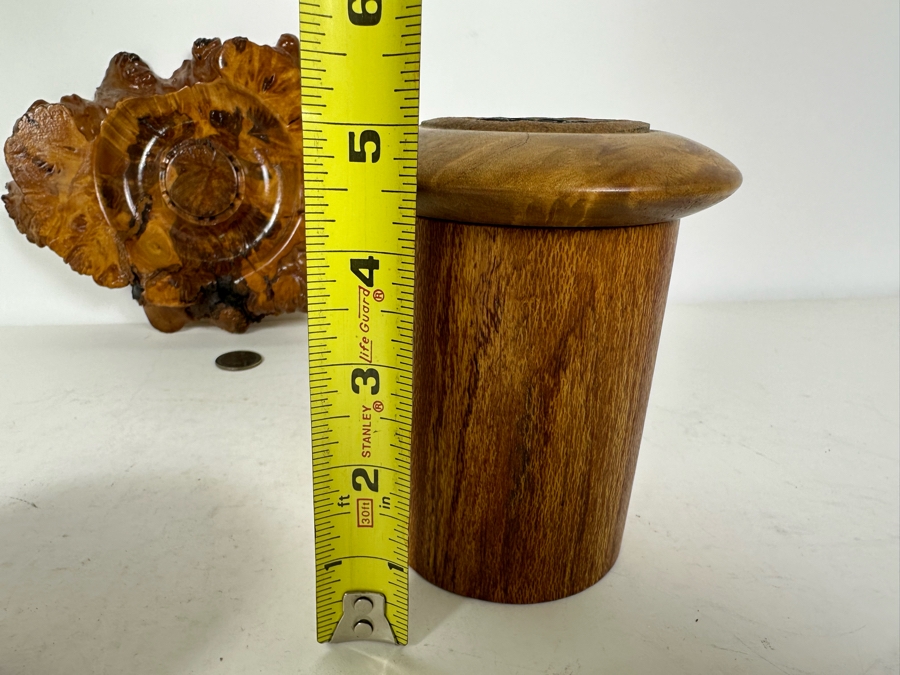 Pair Of Signed Wooden Art Boxes 3'H & 5'H And Vintage Turned Burl Bowl 8.5'W [Photo 15]