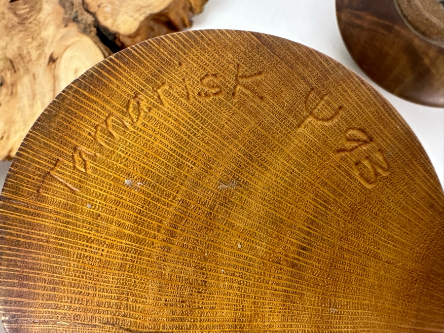 Pair Of Signed Wooden Art Boxes 3'H & 5'H And Vintage Turned Burl Bowl 8.5'W [Photo 19]