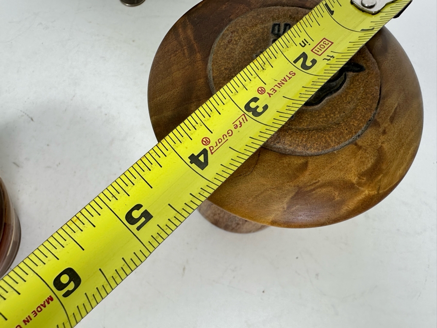 Pair Of Signed Wooden Art Boxes 3'H & 5'H And Vintage Turned Burl Bowl 8.5'W [Photo 14]