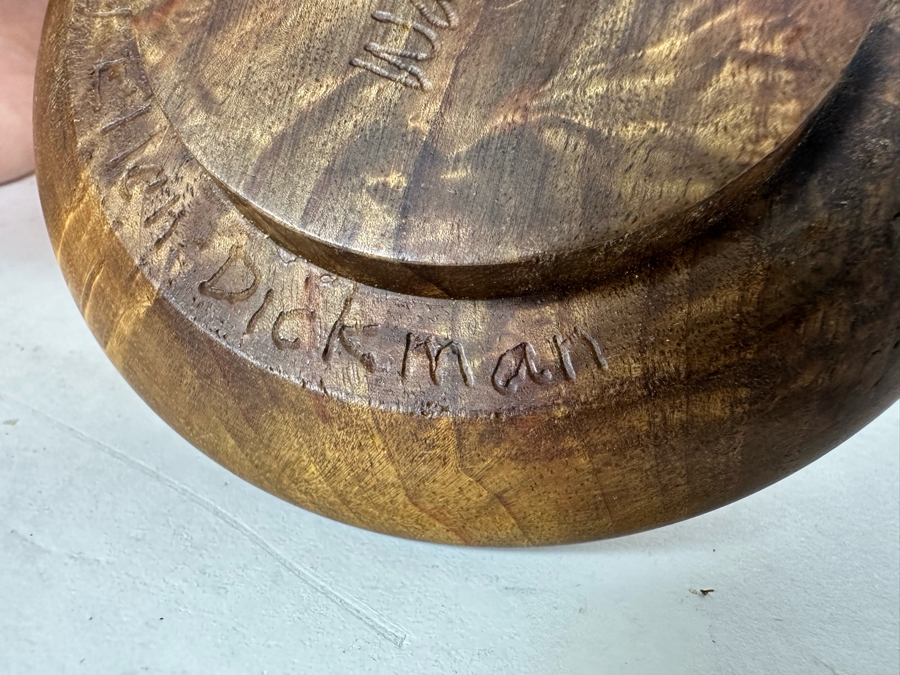 Pair Of Signed Wooden Art Boxes 3'H & 5'H And Vintage Turned Burl Bowl 8.5'W [Photo 8]