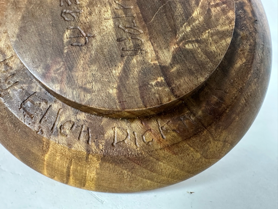 Pair Of Signed Wooden Art Boxes 3'H & 5'H And Vintage Turned Burl Bowl 8.5'W [Photo 7]