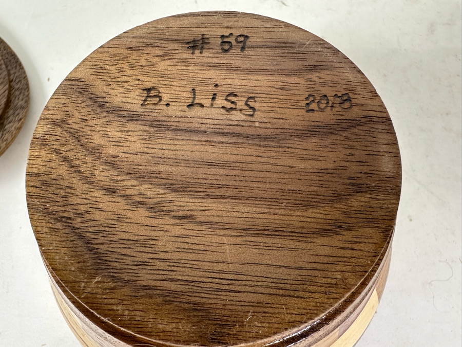 Pair Of Signed Wooden Art Boxes 3'H & 5'H And Vintage Turned Burl Bowl 8.5'W [Photo 11]