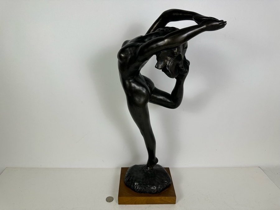 Vintage 1963 Austin Productions Inc Plaster Nude Female Dancer Sculpture On Wooden Base 22.5'H [Photo 6]
