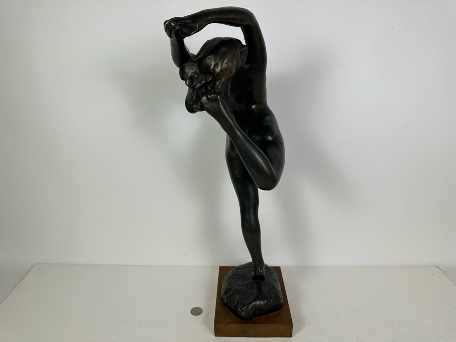 Vintage 1963 Austin Productions Inc Plaster Nude Female Dancer Sculpture On Wooden Base 22.5'H [Photo 5]