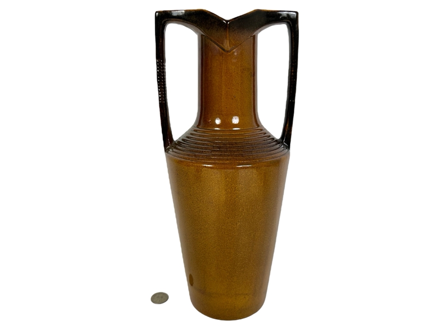 Vintage Egyptian Revival Art Pottery Vase Vessel In Brown 14'H