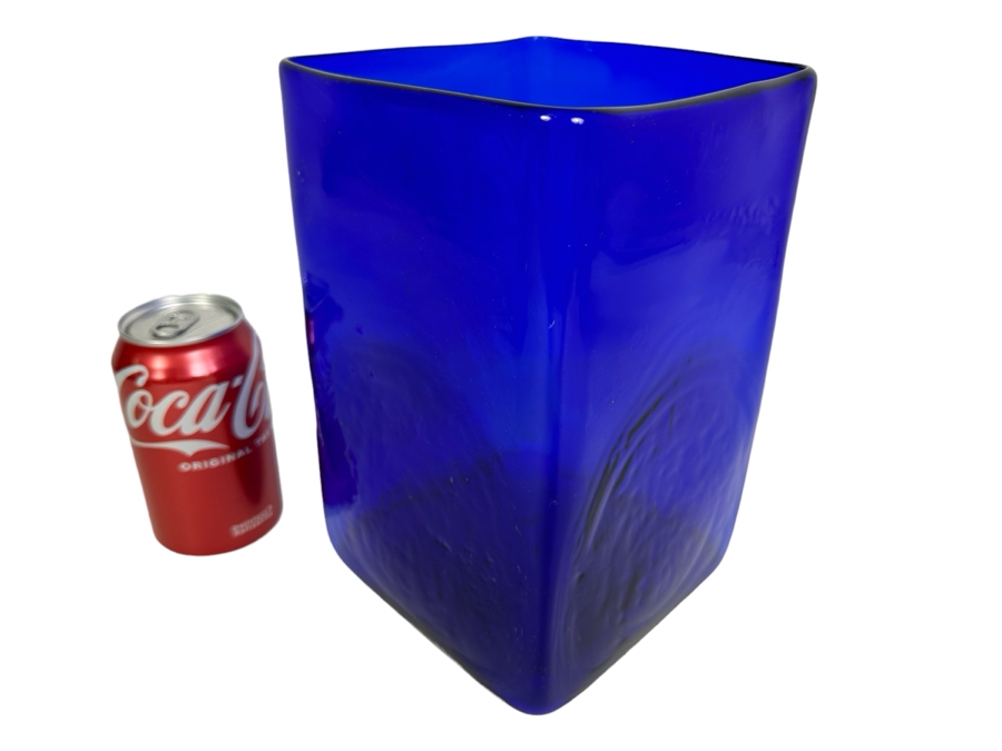 Vintage Blue Square Glass Vase 6'W X 9'H [Photo 1]