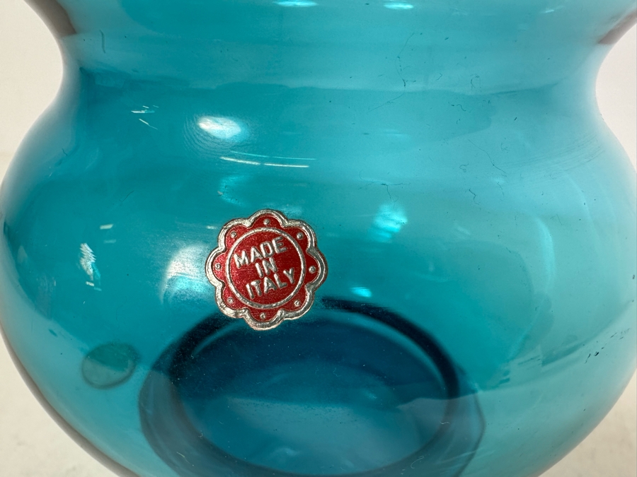 Vintage MCM Italian Glass Jar With Lid Blue 11.5'H [Photo 2]