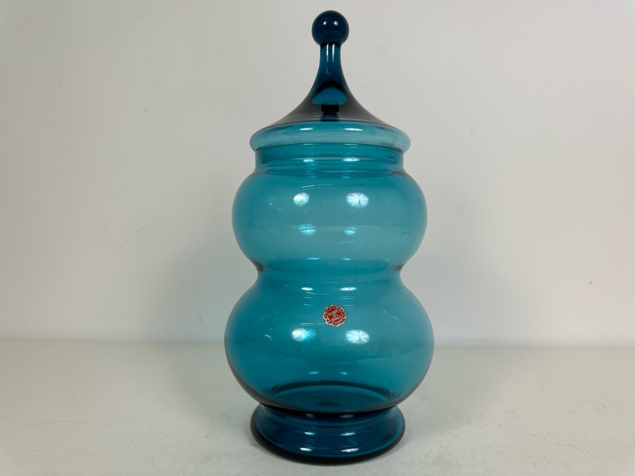 Vintage MCM Italian Glass Jar With Lid Blue 11.5'H [Photo 4]