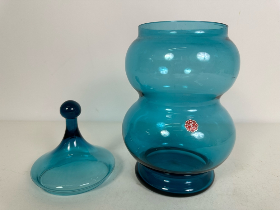Vintage MCM Italian Glass Jar With Lid Blue 11.5'H [Photo 5]