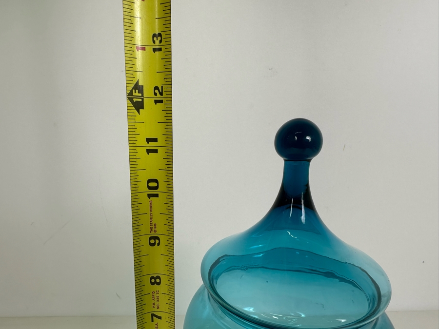 Vintage MCM Italian Glass Jar With Lid Blue 11.5'H [Photo 7]