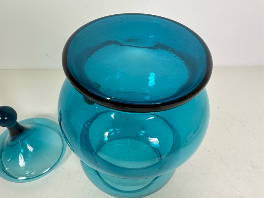 Vintage MCM Italian Glass Jar With Lid Blue 11.5'H [Photo 6]