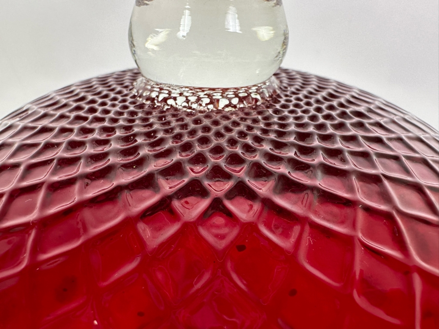 Vintage Mid-Century Large Italian Empoli Diamond Optic Art Glass Goblet Ruby Red Vase 12'H [Photo 10]