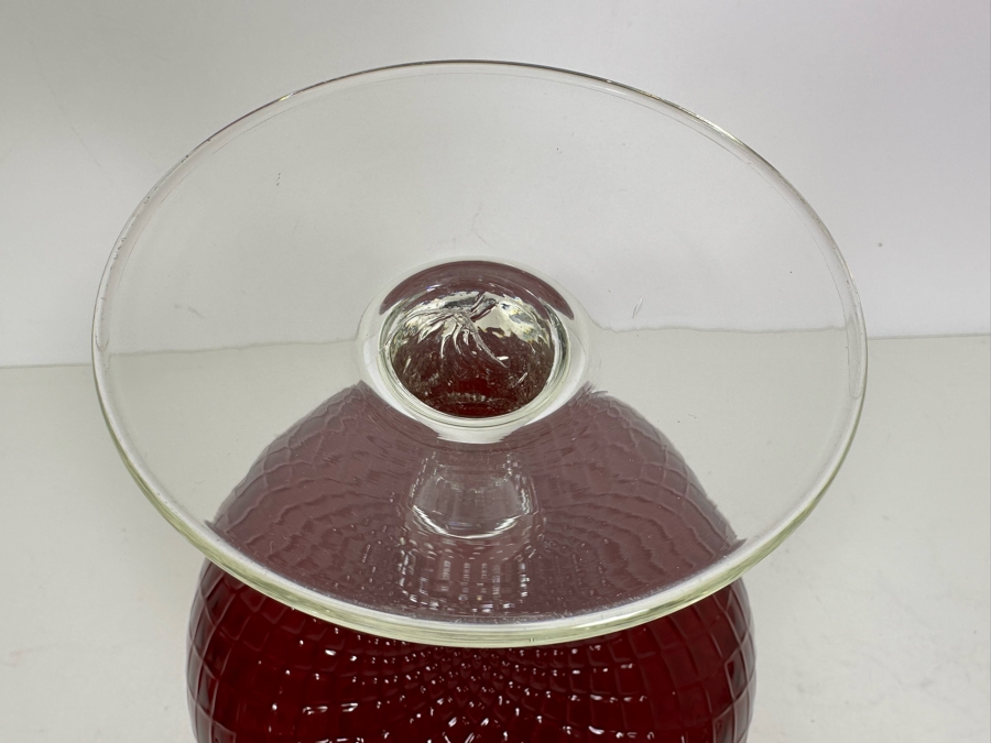 Vintage Mid-Century Large Italian Empoli Diamond Optic Art Glass Goblet Ruby Red Vase 12'H [Photo 12]