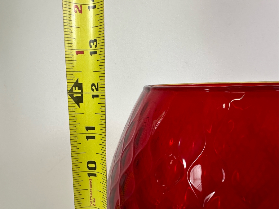 Vintage Mid-Century Large Italian Empoli Diamond Optic Art Glass Goblet Ruby Red Vase 12'H [Photo 13]
