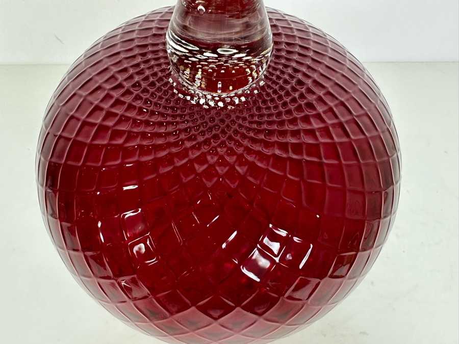 Vintage Mid-Century Large Italian Empoli Diamond Optic Art Glass Goblet Ruby Red Vase 12'H [Photo 11]
